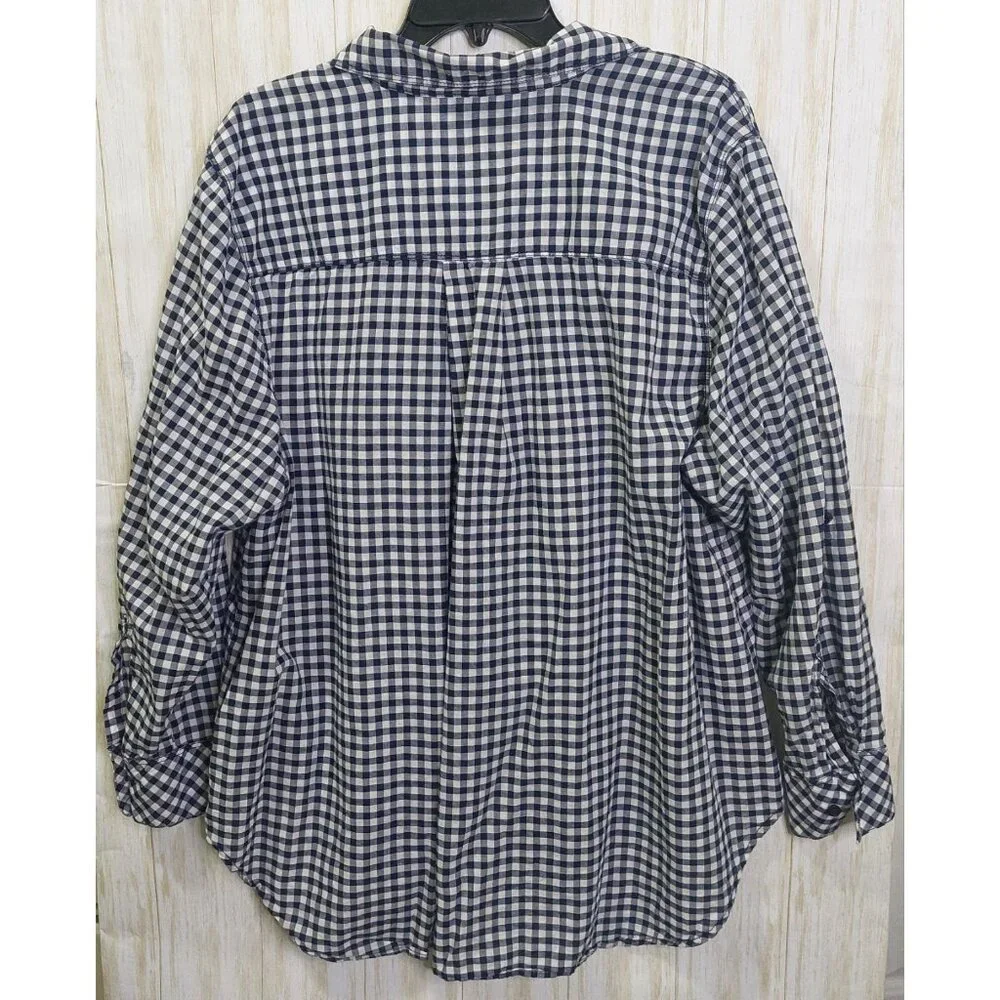 Lane Bryant Womens Blue & White Plaid Button-Up Shirt 24W Long Sleeve Cotton - Picture 13 of 13
